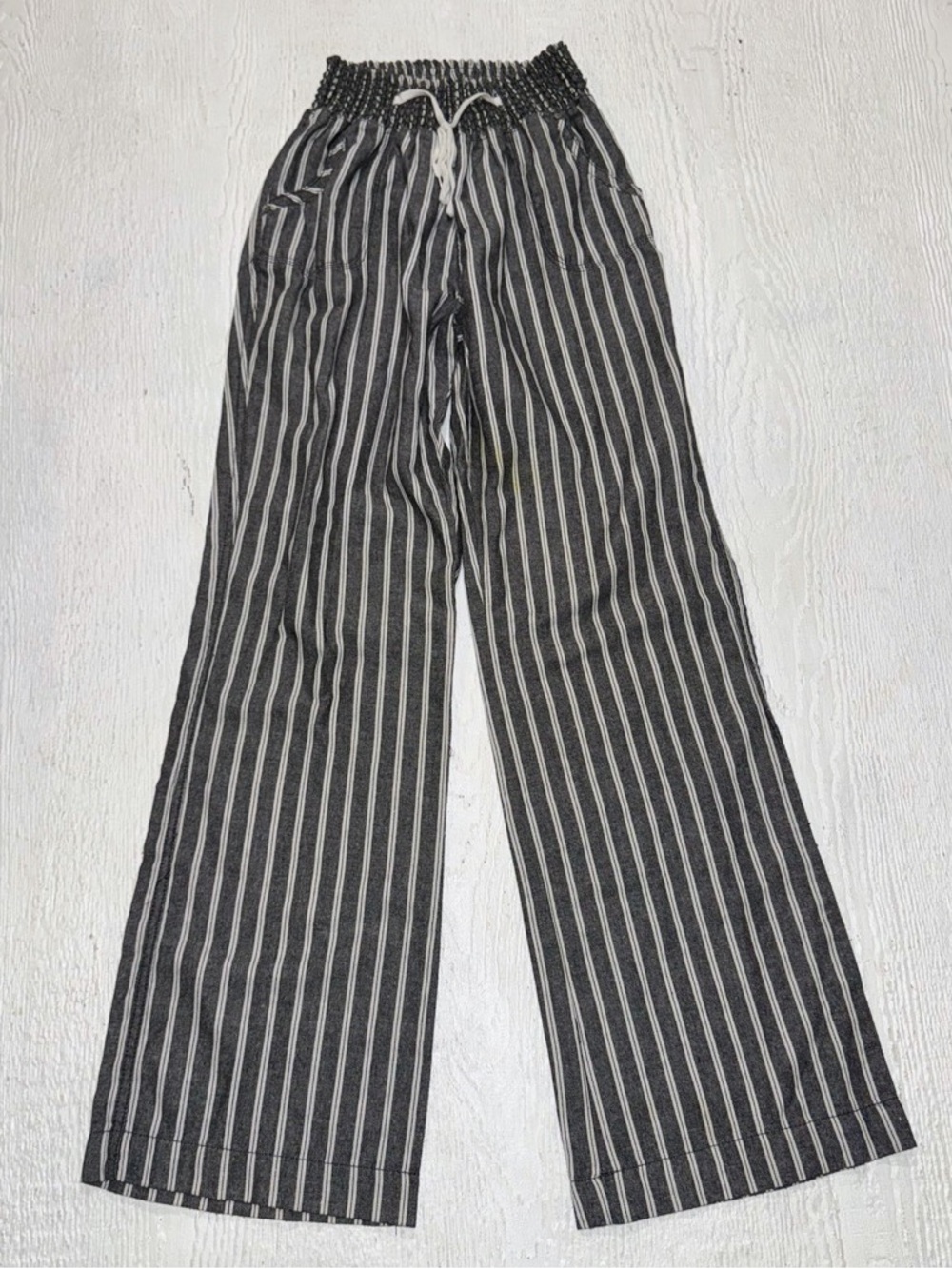 Ci Sono Striped Beach Pants Linen Blend Flowy Casual Lightweight Wide Leg Pants
